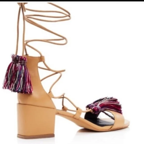 New Rebecca Minkoff Tassel Lace Up Block Heels In Nude/Multi Size 6 $198 - Picture 3 of 10